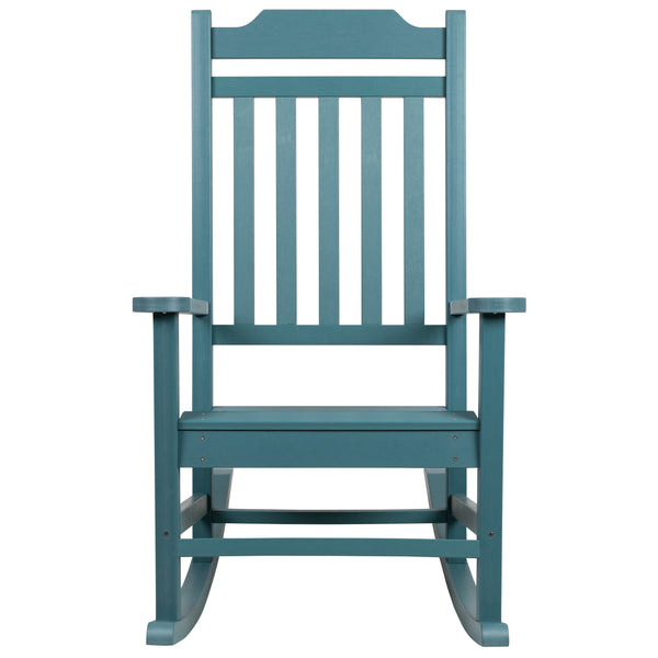 Teal |#| Outdoor Patio All-Weather Poly Resin Wood Rocking Chair in Teal