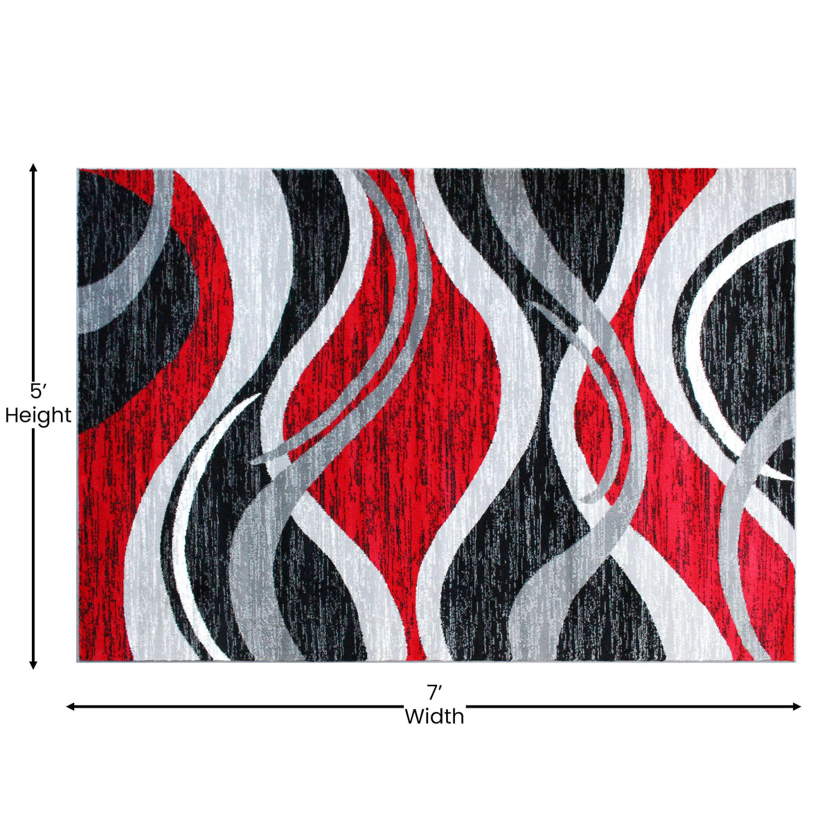Red,5' x 7' |#| Modern Ripple Design Abstract Area Rug - Red, Black, White, & Gray - 5' x 7'