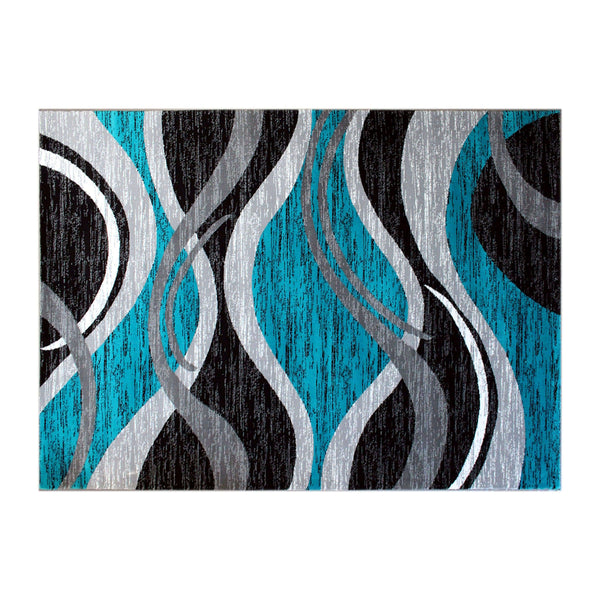 Turquoise,5' x 7' |#| Modern Ripple Abstract Area Rug - Turquoise, Black, White, & Gray - 5' x 7'