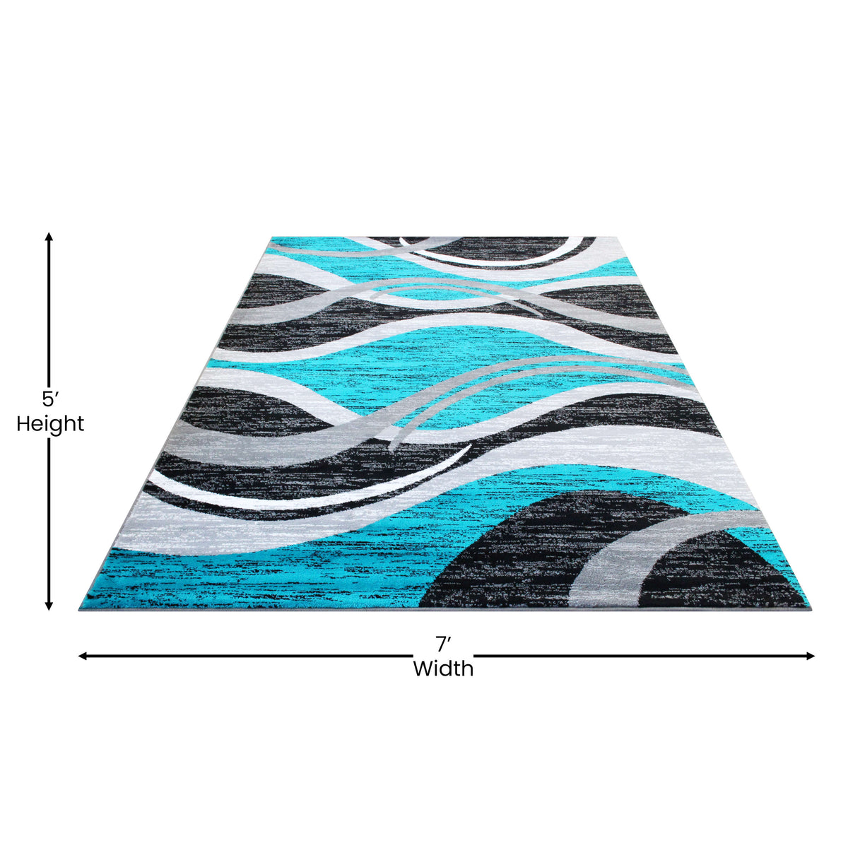 Turquoise,5' x 7' |#| Modern Ripple Abstract Area Rug - Turquoise, Black, White, & Gray - 5' x 7'