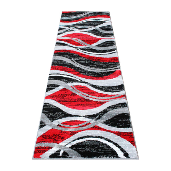 Red,2' x 7' |#| Modern Ripple Design Abstract Area Rug - Red, Black, White, & Gray - 2' x 7'