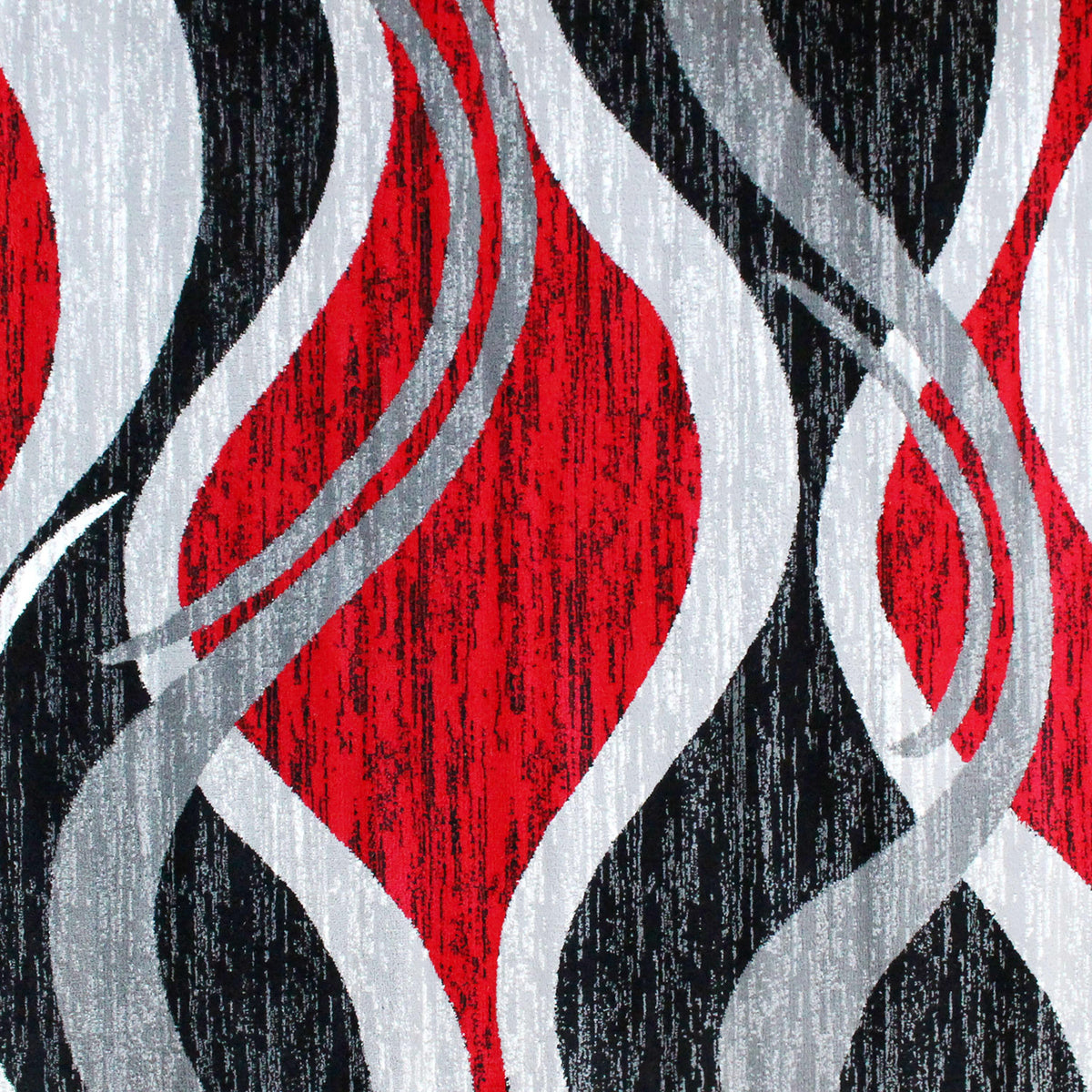 Red,2' x 7' |#| Modern Ripple Design Abstract Area Rug - Red, Black, White, & Gray - 2' x 7'