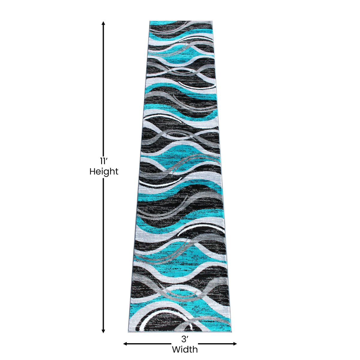 Turquoise,2' x 11' |#| Modern Ripple Abstract Area Rug - Turquoise, Black, White, & Gray - 2' x 11'