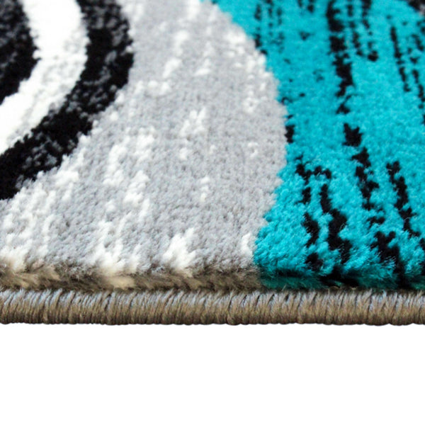 Turquoise,2' x 11' |#| Modern Ripple Abstract Area Rug - Turquoise, Black, White, & Gray - 2' x 11'