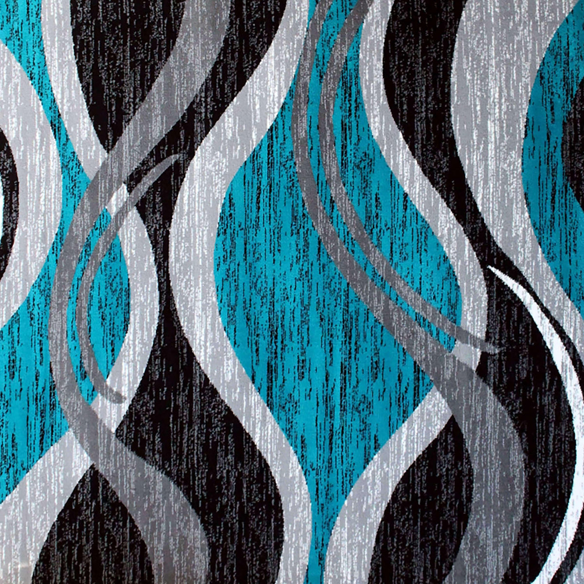 Turquoise,2' x 11' |#| Modern Ripple Abstract Area Rug - Turquoise, Black, White, & Gray - 2' x 11'