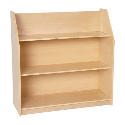 Wooden 3 Shelf Book Display with Safe, Kid Friendly Curved Edges - Commercial Grade for Daycare, Classroom or Playroom Storage