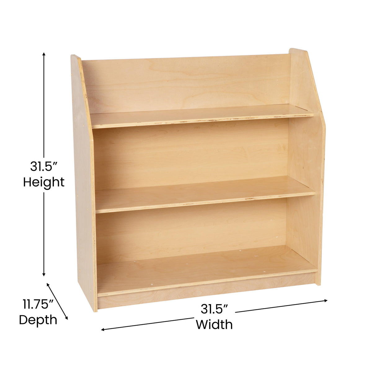 Kid Friendly Wooden Bookshelf in Natural Finish with 3 Display Shelves