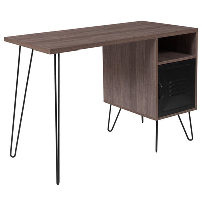 Woodridge Collection Computer Desk with Metal Cabinet Door and Black Metal Legs