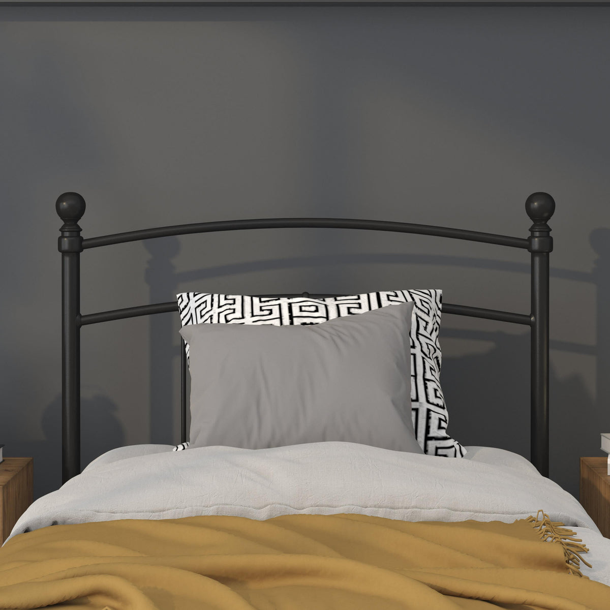 Black,Twin |#| Decorative Black Metal Twin Size Headboard - Bedroom Furniture - Modern