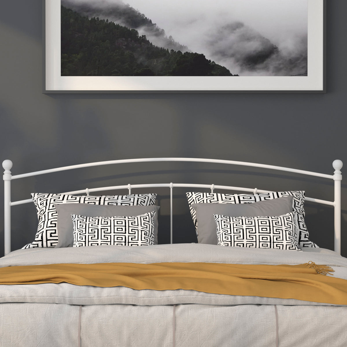 White,King |#| Decorative White Metal King Size Headboard - Bedroom Furniture - Modern