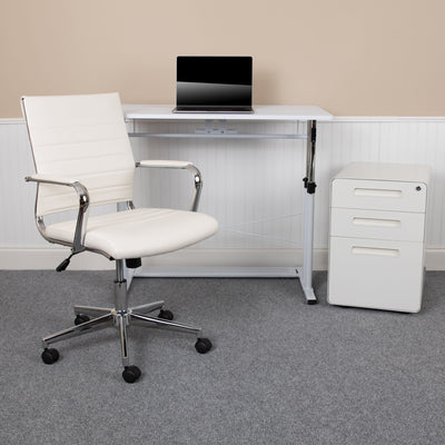 Work From Home Kit - Adjustable Computer Desk, LeatherSoft Office Chair and Inset Handle Locking Mobile Filing Cabinet