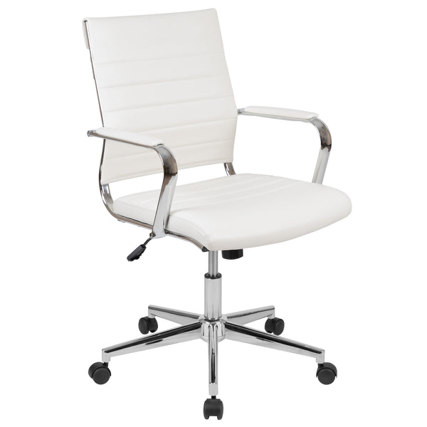 3PC White Office Set-Adjustable Desk, LeatherSoft Office Chair, Filing Cabinet