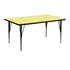 Yellow Top/Black Frame |#| 24"W x 48"L Rectangular Yellow Thermal Laminate Activity Table - Adjustable Legs