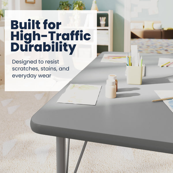 Gray Top/Silver Frame |#| Commercial Adjustable Height Rectangular Activity Table with Short Legs in Gray