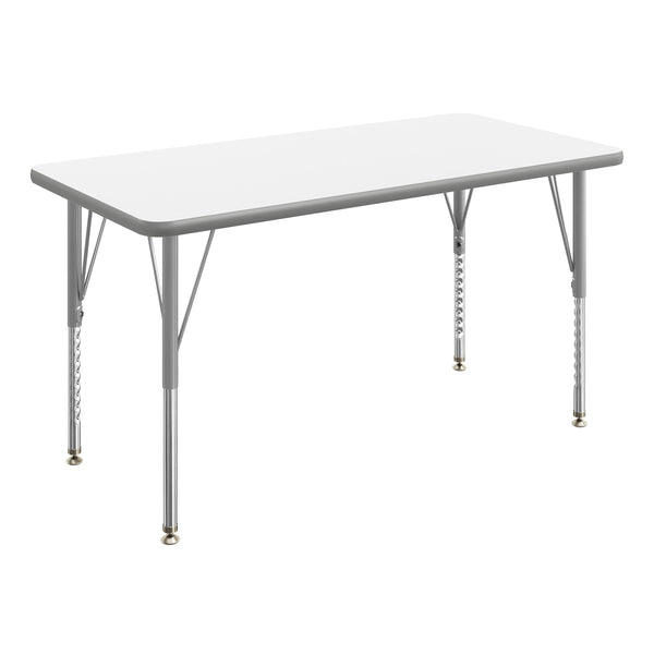 White Top/Silver Frame |#| Commercial Adjustable Height Rectangular Activity Table with Short Legs in White