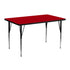 Red Top/Black Frame |#| 24"W x 48"L Rectangular Red Thermal Laminate Adjustable Activity Table