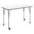 White Top/Silver Frame |#| Commercial Adjustable Height Rectangular Activity Table - Locking Casters-White