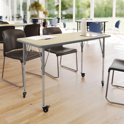 Commercial Adjustable Height Rectangular Activity Table with Locking Casters - View 2