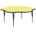 Yellow Top/Black Frame |#| 60" Flower Yellow Thermal Laminate Activity Table - Height Adjustable Short Legs