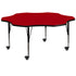 Red Top/Black Frame |#| Mobile 60" Flower Red Thermal Laminate Activity Table - Height Adjustable Legs