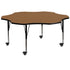 Oak Top/Black Frame |#| Mobile 60" Flower Oak Thermal Laminate Activity Table - Height Adjustable Legs