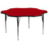 Red Top/Black Frame |#| 60" Flower Red Thermal Laminate Activity Table - Standard Height Adjustable Legs