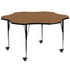 Oak Top/Black Frame |#| Mobile 60" Flower Oak Thermal Laminate Activity Table - Height Adjustable Legs