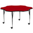 Red Top/Black Frame |#| Mobile 60" Flower Red Thermal Laminate Activity Table - Height Adjustable Legs