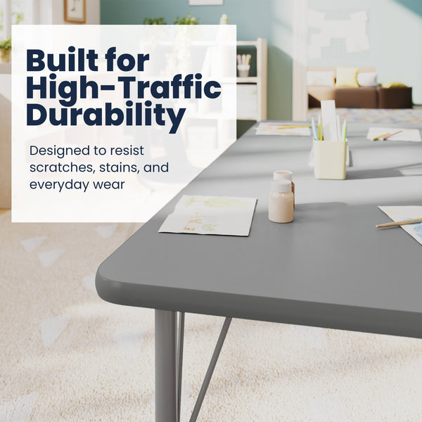 Gray Top/Silver Frame |#| Commercial Adjustable Height Rectangular Activity Table with Short Legs in Gray