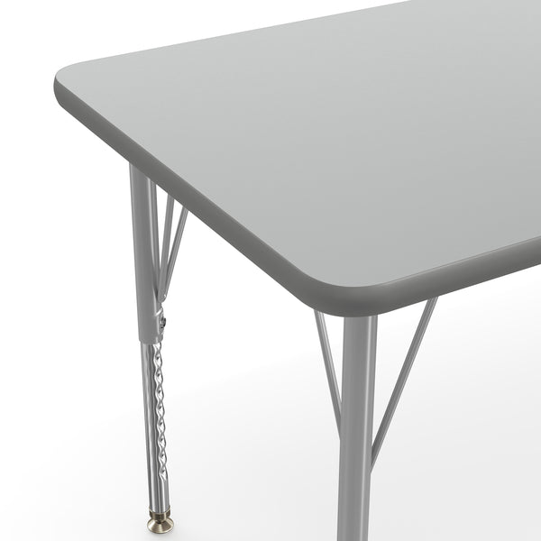 Gray Top/Silver Frame |#| Commercial Adjustable Height Rectangular Activity Table with Short Legs in Gray