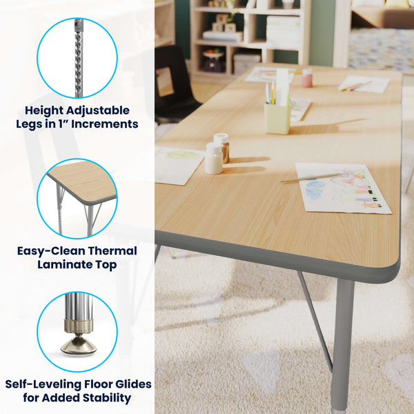 Light Natural Top/Silver Frame |#| Commercial Adjustable Height Rectangular Activity Table with Short Legs-LT NAT