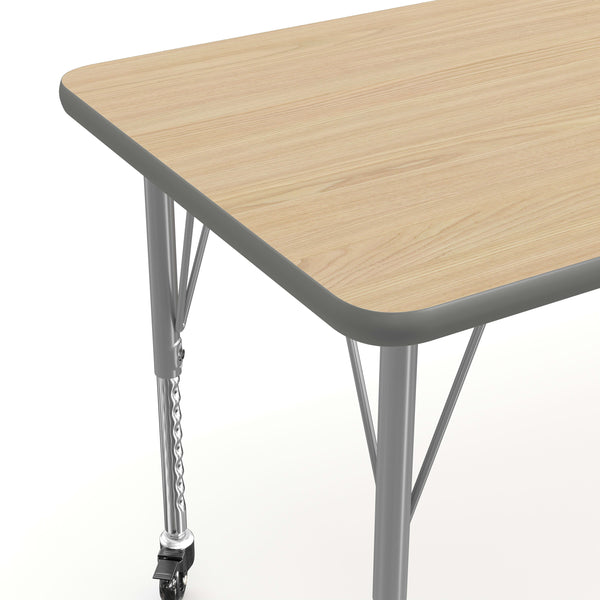 Light Natural Top/Silver Frame |#| Commercial Adjustable Height Rectangular Activity Table - Locking Casters-LT NAT
