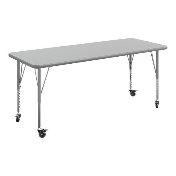 Gray Top/Silver Frame |#| Commercial Adjustable Height Rectangular Activity Table - Locking Casters-Gray