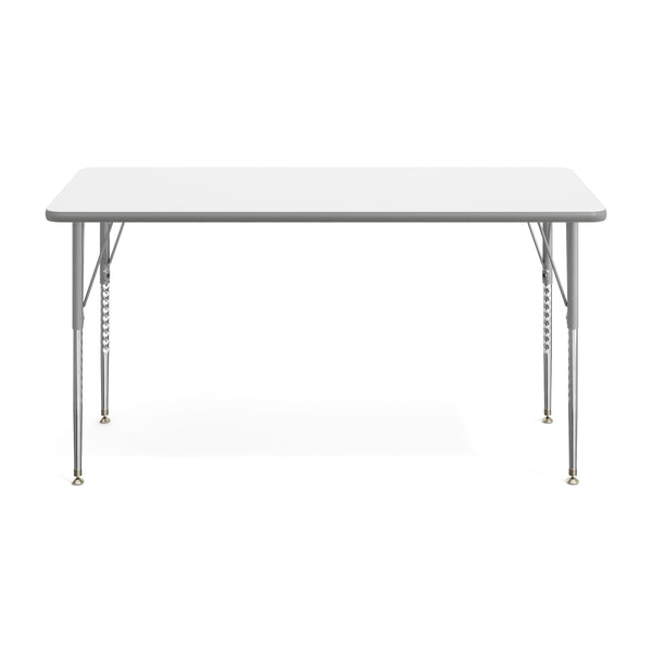 White Top/Silver Frame |#| Commercial Adjustable Height Rectangular Activity Table-Standard Legs in White