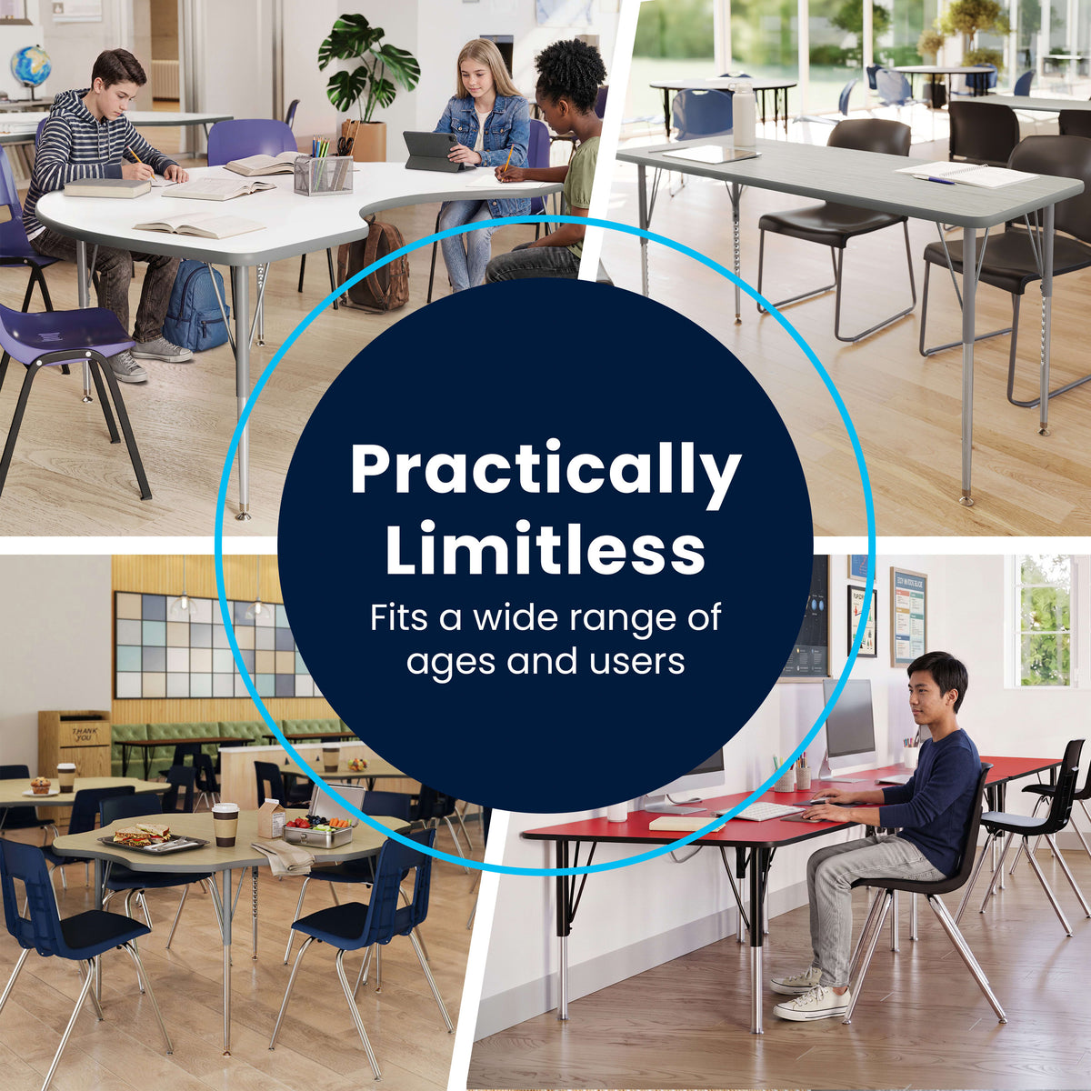 White Top/Silver Frame |#| Commercial Adjustable Height Rectangular Activity Table-Standard Legs in White