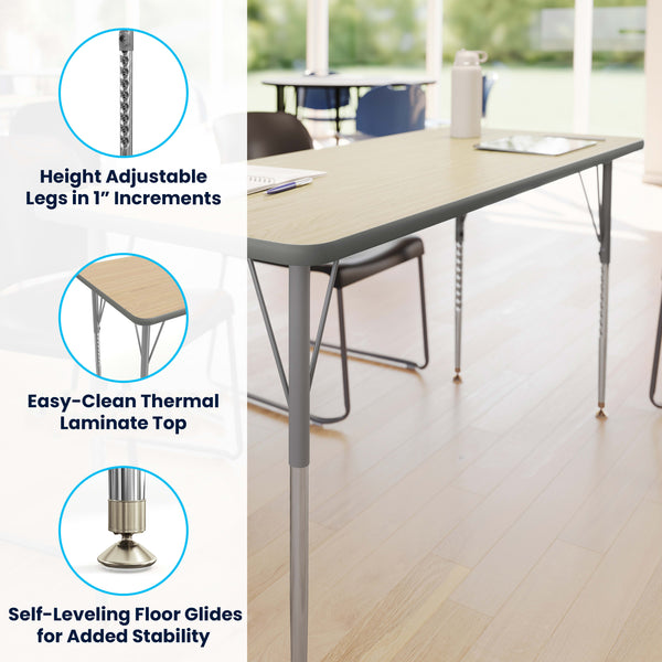 Light Natural Top/Silver Frame |#| Commercial Adjustable Height Rectangular Activity Table-Standard Legs in LT NAT