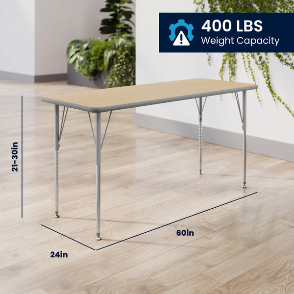 Light Natural Top/Silver Frame |#| Commercial Adjustable Height Rectangular Activity Table-Standard Legs in LT NAT