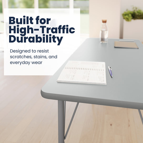 Gray Top/Silver Frame |#| Commercial Adjustable Height Rectangular Activity Table-Standard Legs in Gray