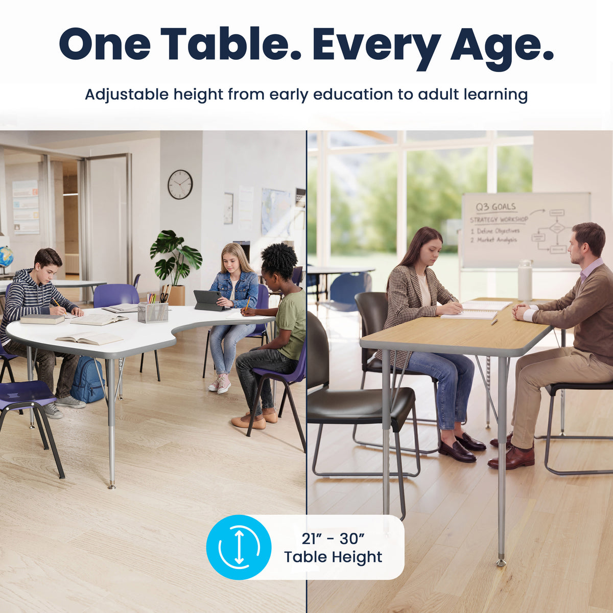 Gray Top/Silver Frame |#| Commercial Adjustable Height Rectangular Activity Table-Standard Legs in Gray