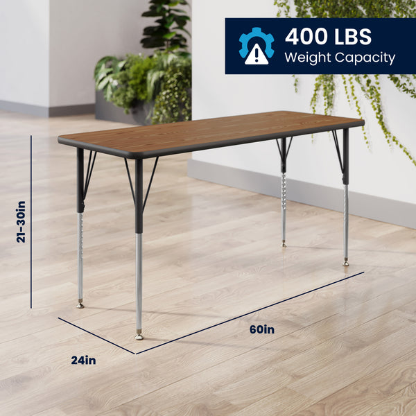 Oak Top/Black Frame |#| Commercial Adjustable Height Rectangular Activity Table-Standard Legs in Oak
