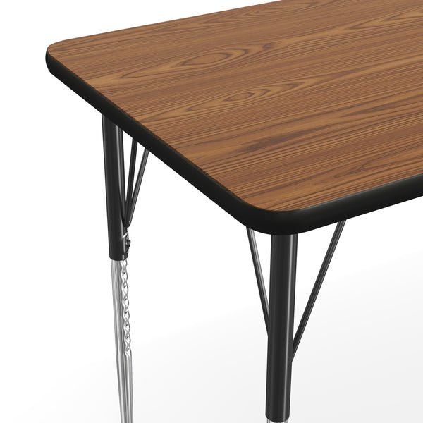 Oak Top/Black Frame |#| Commercial Adjustable Height Rectangular Activity Table-Standard Legs in Oak