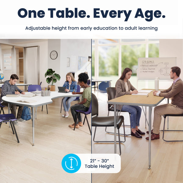White Top/Silver Frame |#| Commercial Adjustable Height Rectangular Activity Table-Standard Legs in White