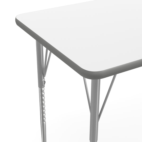 White Top/Silver Frame |#| Commercial Adjustable Height Rectangular Activity Table-Standard Legs in White
