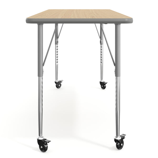 Light Natural Top/Silver Frame |#| Commercial Adjustable Height Rectangular Activity Table - Locking Casters-LT NAT