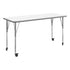 White Top/Silver Frame |#| Commercial Adjustable Height Rectangular Activity Table - Locking Casters-White