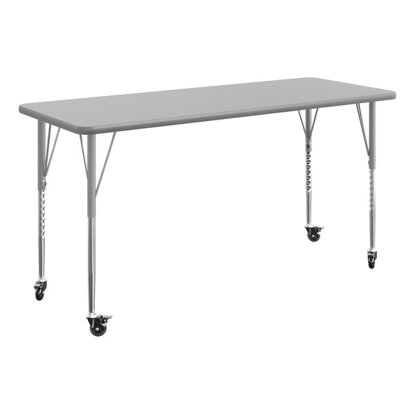 Gray Top/Silver Frame |#| Commercial Adjustable Height Rectangular Activity Table - Locking Casters-Gray