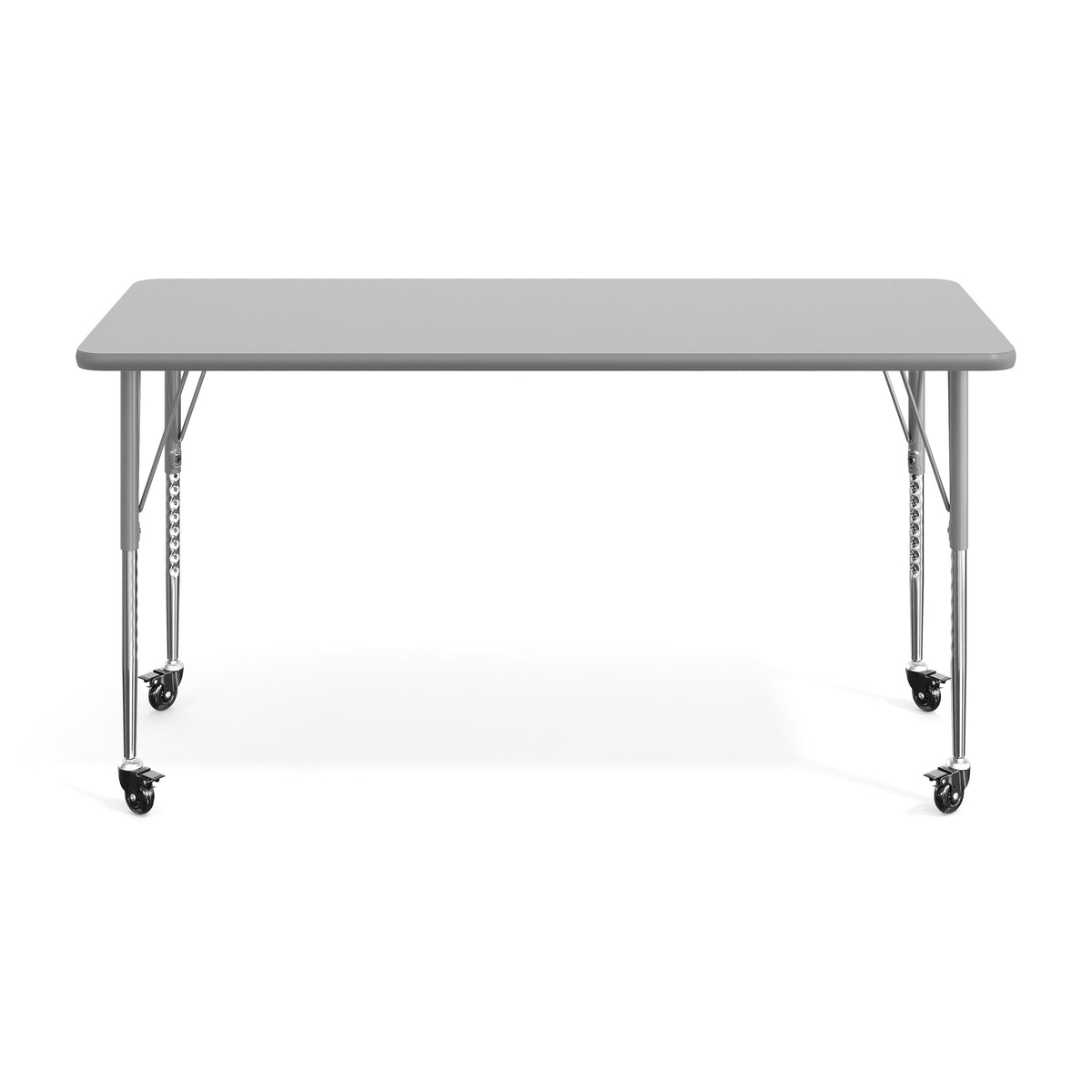Gray Top/Silver Frame |#| Commercial Adjustable Height Rectangular Activity Table - Locking Casters-Gray