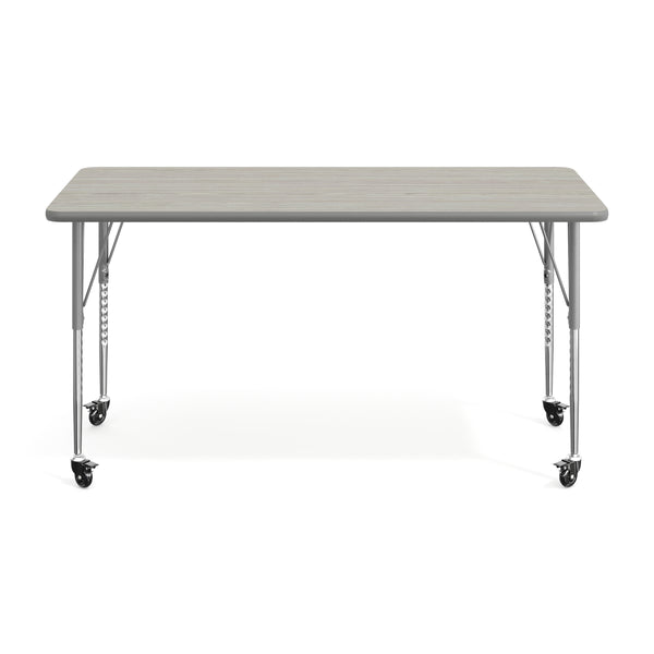Light Gray Top/Silver Frame |#| Commercial Adjustable Height Rectangular Activity Table - Locking Casters-LT GY