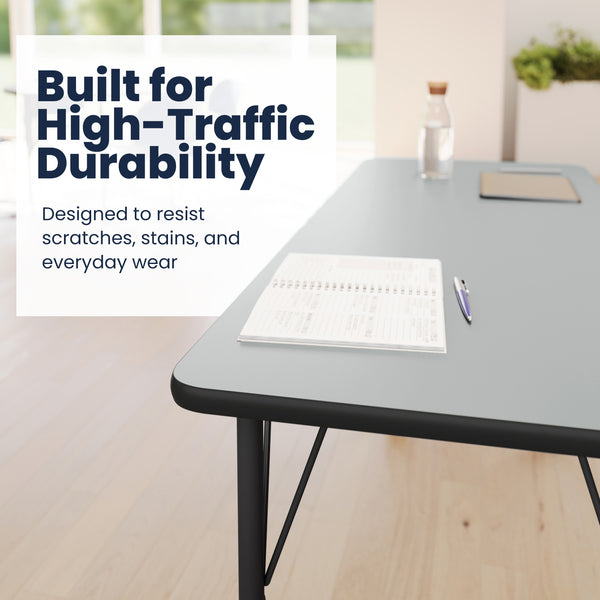 Grey Top/Black Frame |#| Commercial Adjustable Height Rectangular Activity Table - Locking Casters-Gray