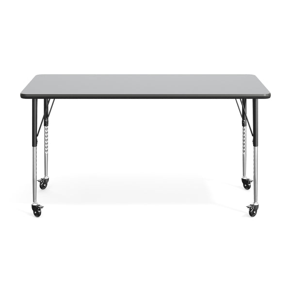 Grey Top/Black Frame |#| Commercial Adjustable Height Rectangular Activity Table - Locking Casters-Gray